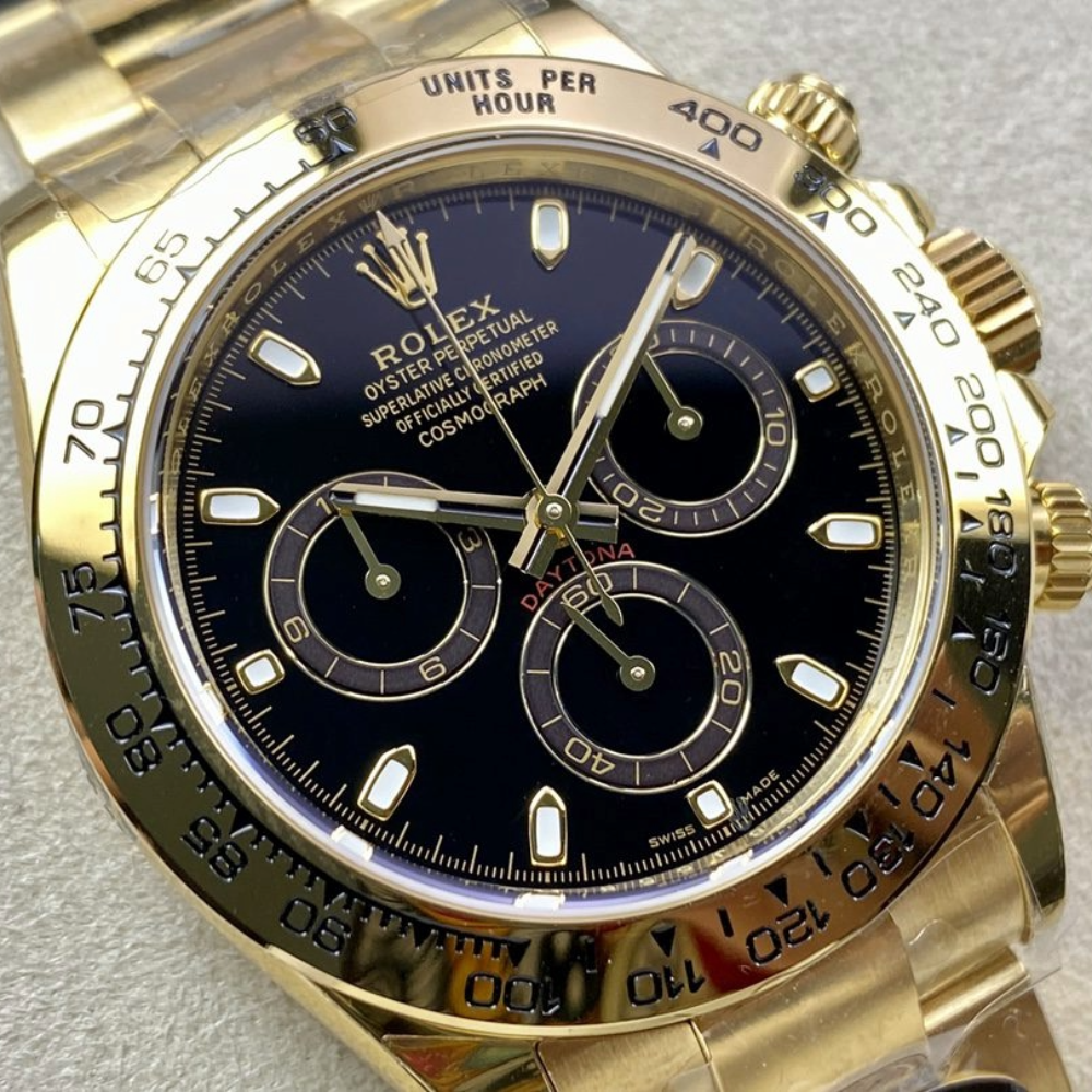 롤렉스 데이토나 크로노그래프 검판 다이얼 바인덱스 YG 금통 40mm 116508