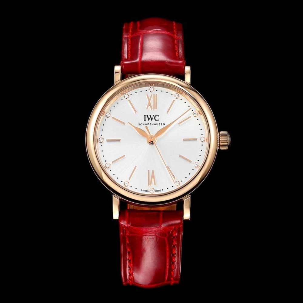 IWC 포르토피노 레이디 로즈골드 화이트 다이얼 레더 스트랩 34mm IW357401