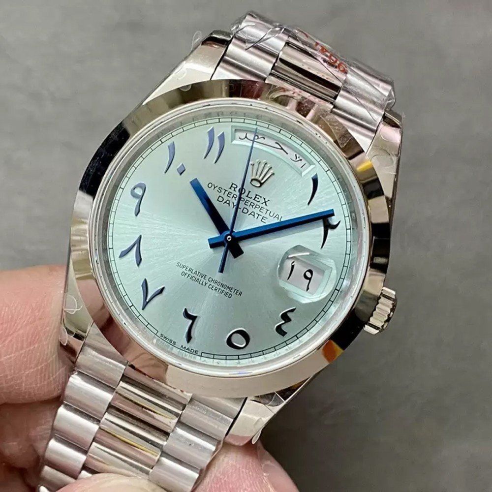 롤렉스 데이데이트 아이스 블루 다이얼 아랍 인덱스 SS 쥬빌레 40mm V3(텅스텐 헤비 버전) 228236