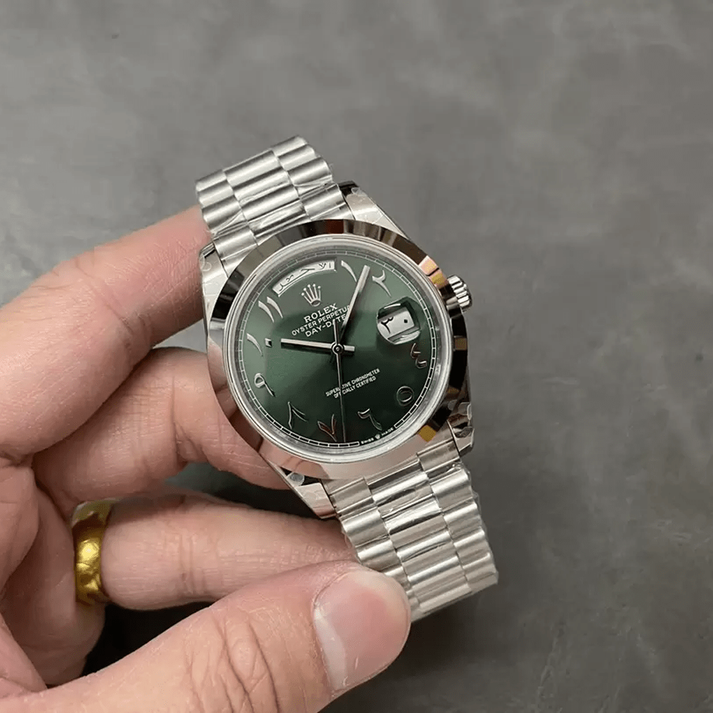 롤렉스 데이데이트 그린 다이얼 아랍인덱스 SS 쥬빌레 40mm V3(텅스텐 헤비 버전) 228236