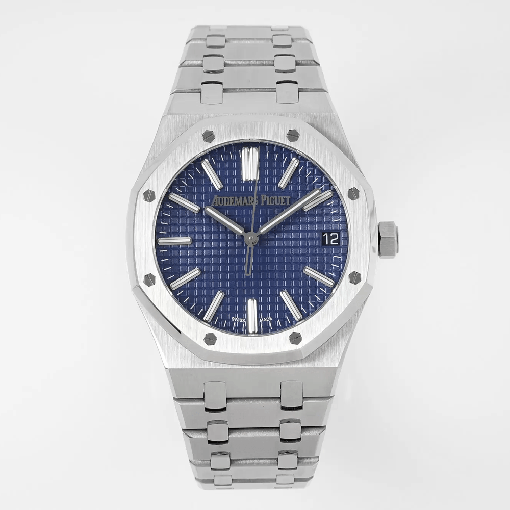 오데마피게 로얄오크 50주년 한정판 블루 텍스처 다이얼 스틸 SS 브레이슬릿 41mm 15510ST