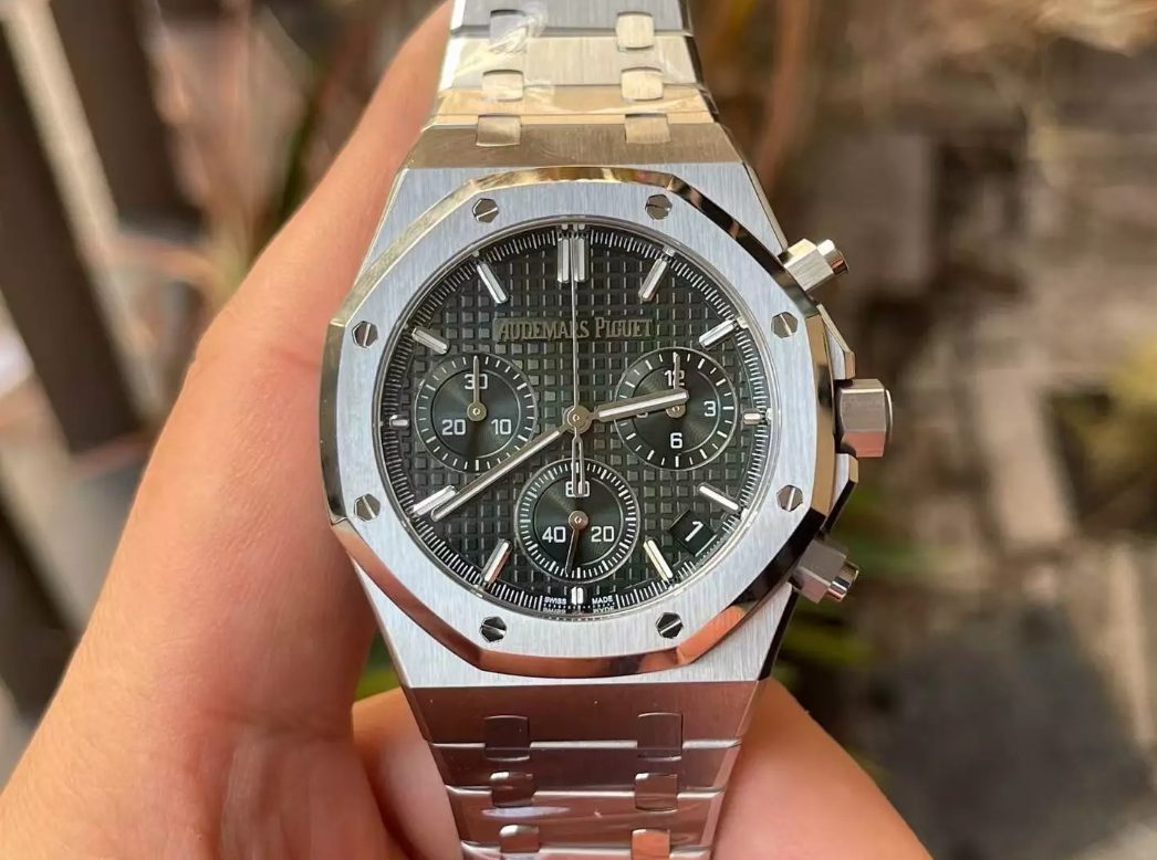 오데마피게 로열오크 크로노그래프 그린 텍스처 다이얼 스틸 SS 브레이슬릿 41mm 26240ST