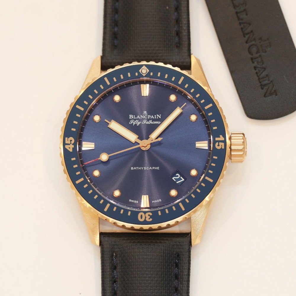 블랑팡 피프티 패덤즈 스틸 로즈골드 블루 다이얼 43mm  5000-36S40-O52A